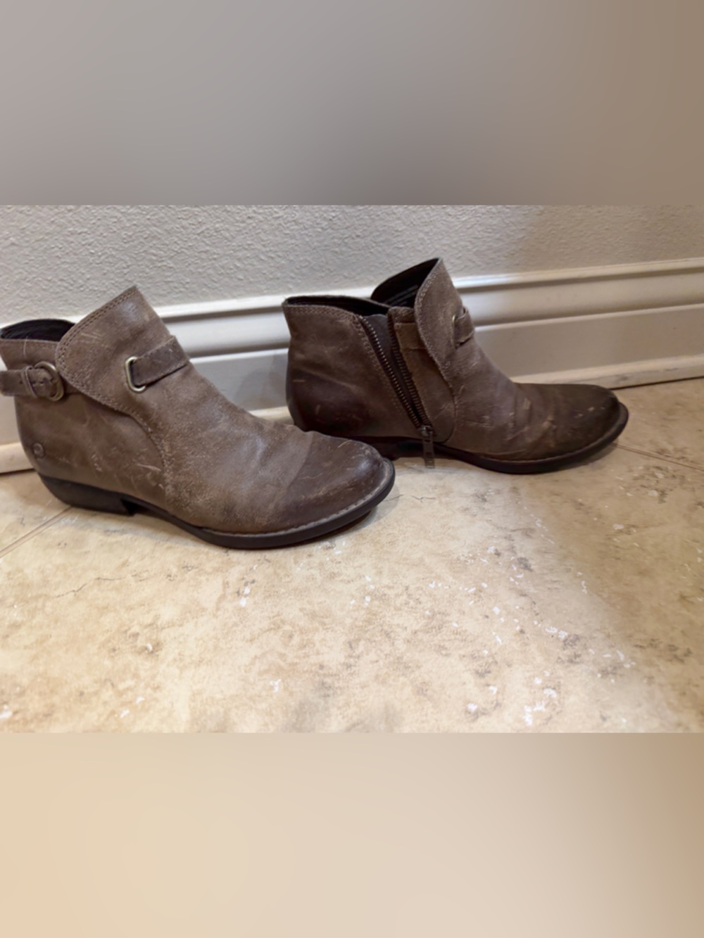 Born Brown-Gray Ankle Booties with Side Zip